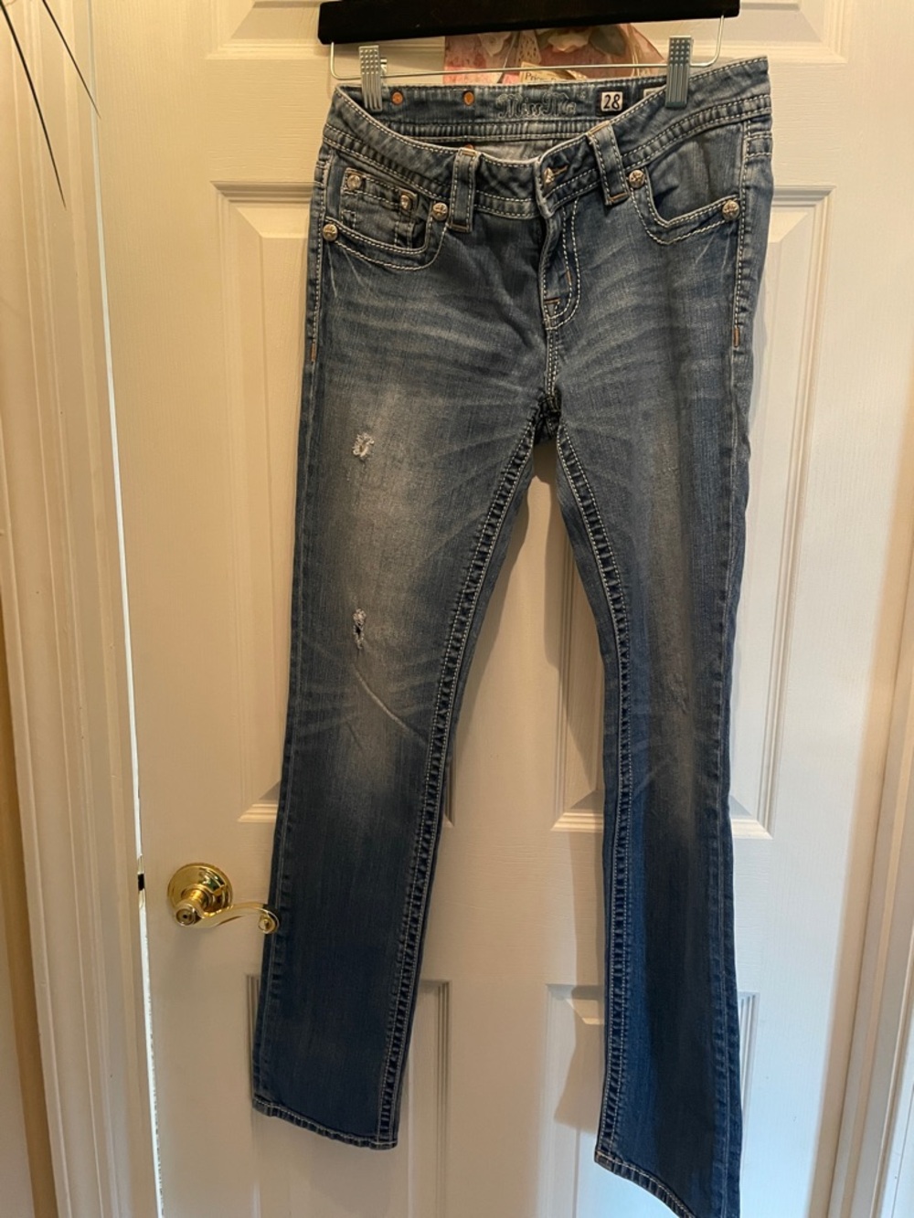 Miss Me Light Blue Denim Jeans with Embroidered Cross Pocket - Picture 9 of 10